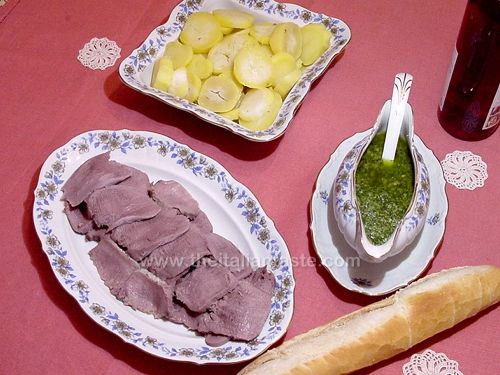 Boiled veal tongue with Italian sauces
