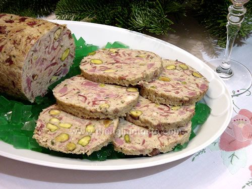 Boiled, assorted salami and pistachio, galantine