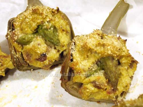 Stuffed artichokes with asparagus and ricotta