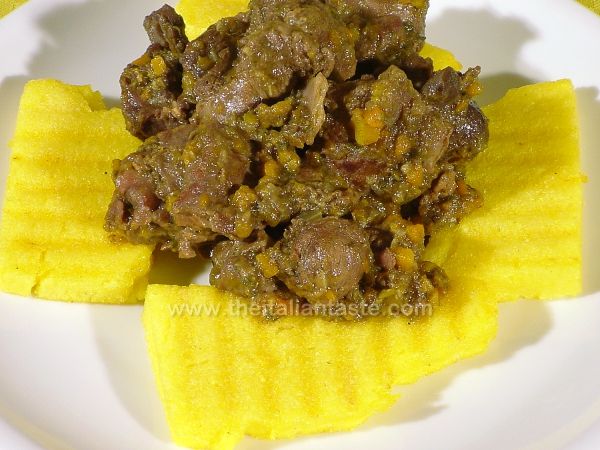 Roe stew on grilled polenta