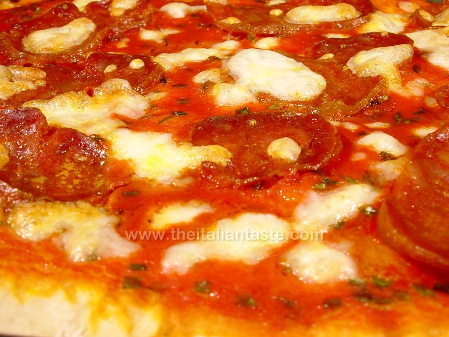 Pizza with spicy salami