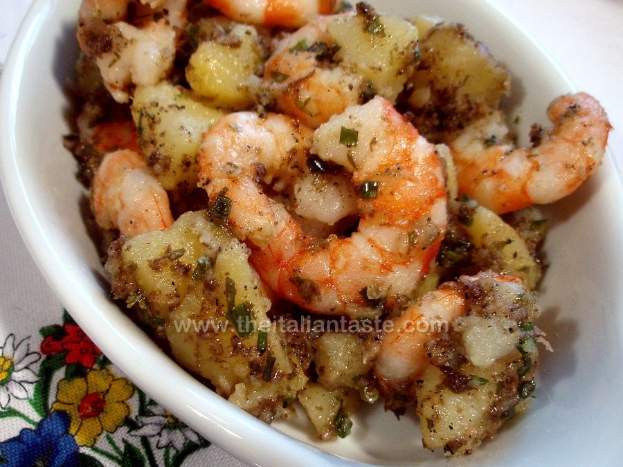 Prawn-and-potato salad with black truffle