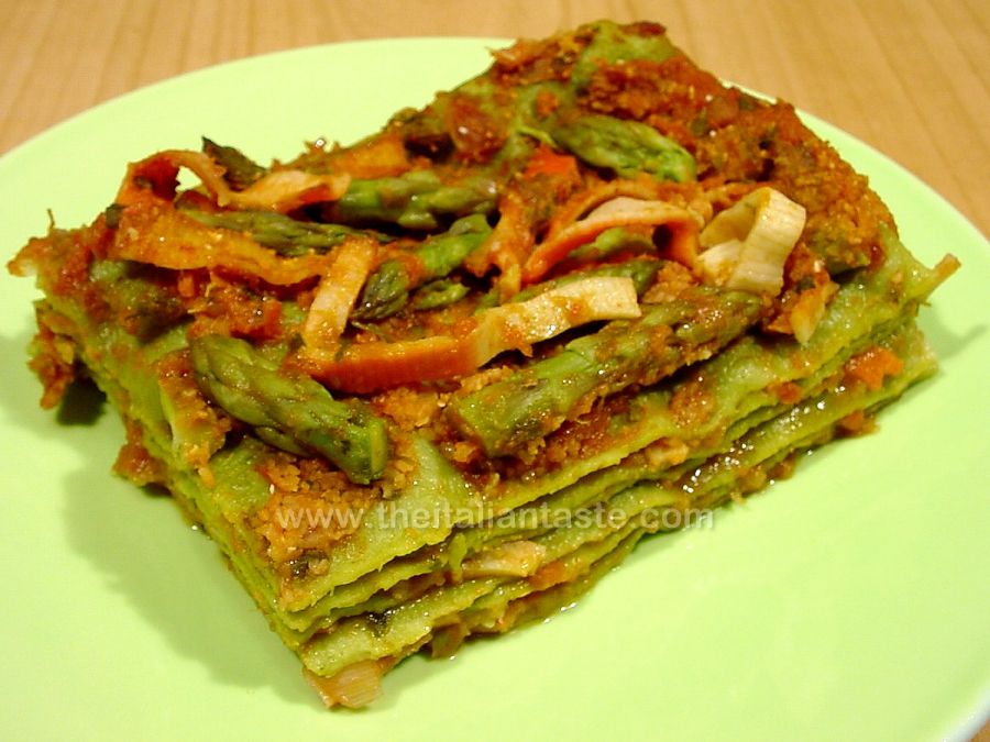 Italian baked pasta with asparagus and salmon